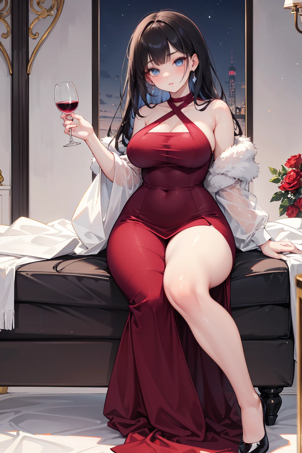 anime,solo,masterpiece, best quality, detailed,looking at viewer,full body,perfect female body,<lora:girlsFrontlineOts14_v30:1>redgown,European interior,(Two feet),(Two legs),