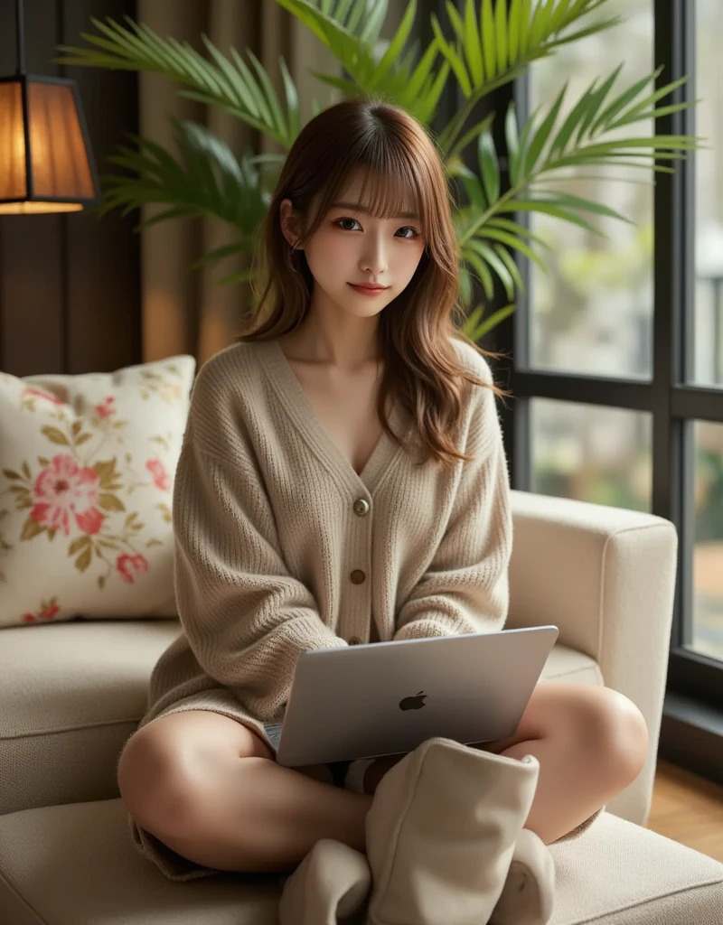 A perfect young female white-collar worker,Chinese big breasts,High picture quality,Works of masters,Black hair,Long hair shawl,Long hair flowing over the shoulders,Beach wave hairstyle,cropped shoulders,clavicle,exquisite face,Hydrated red lips,((Wear colorful and stylish summer sailor suits))(red colour,blue colors,green color,Violet-orange,In pink,amarelo,Printed clothing),Kurfo,,Colorful pleated skirt,Shadow lace skirt,Sparkling gemstone dress,Lightning astral dress,lumnious,white stockings,Lace material,Silk clothing,Real Human,(tree and book background:1.5),CG rendering,16k,sitting at the table,Holding a laptop in hand,hand typing on laptop keyboard,look ahead,blurred background, (full body shot), Shooting from a distance,eyes look straight into the lens,smiles,Empty interior,Do not show your hands,Close-up shot