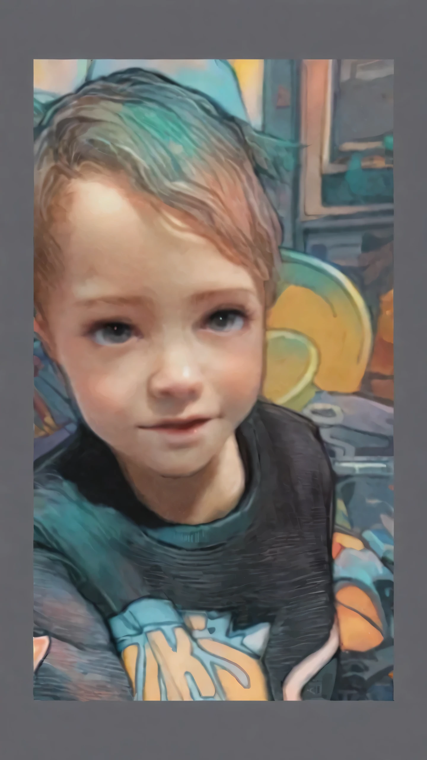 there is a young boy sitting on a chair with a remote control, digitally painted, adorable digital painting, #1 digital painting of all time, # 1 digital painting of all time, in a oil painting style, color photograph portrait 4k, realistic digital painting, a digital painting, soft portrait shot 8 k, in style of digital painting, realistic portrait photo, digital painted