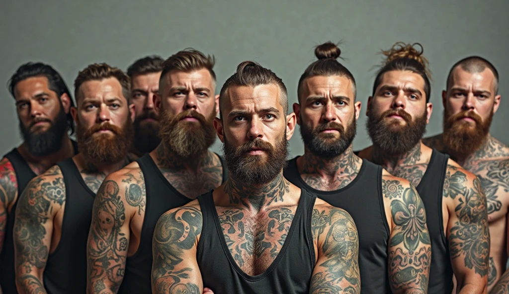 three hairy, bearded young men in underwear standing next to each other in front of a wall, gang members, seu madruga, long line of suspects, los carpinteros, crime photos, gostoso, adreas rocha, illegal rave, front-facing, criminals, 15:00, powder Nándor Katona, Salvador city, golondrinas, illegal