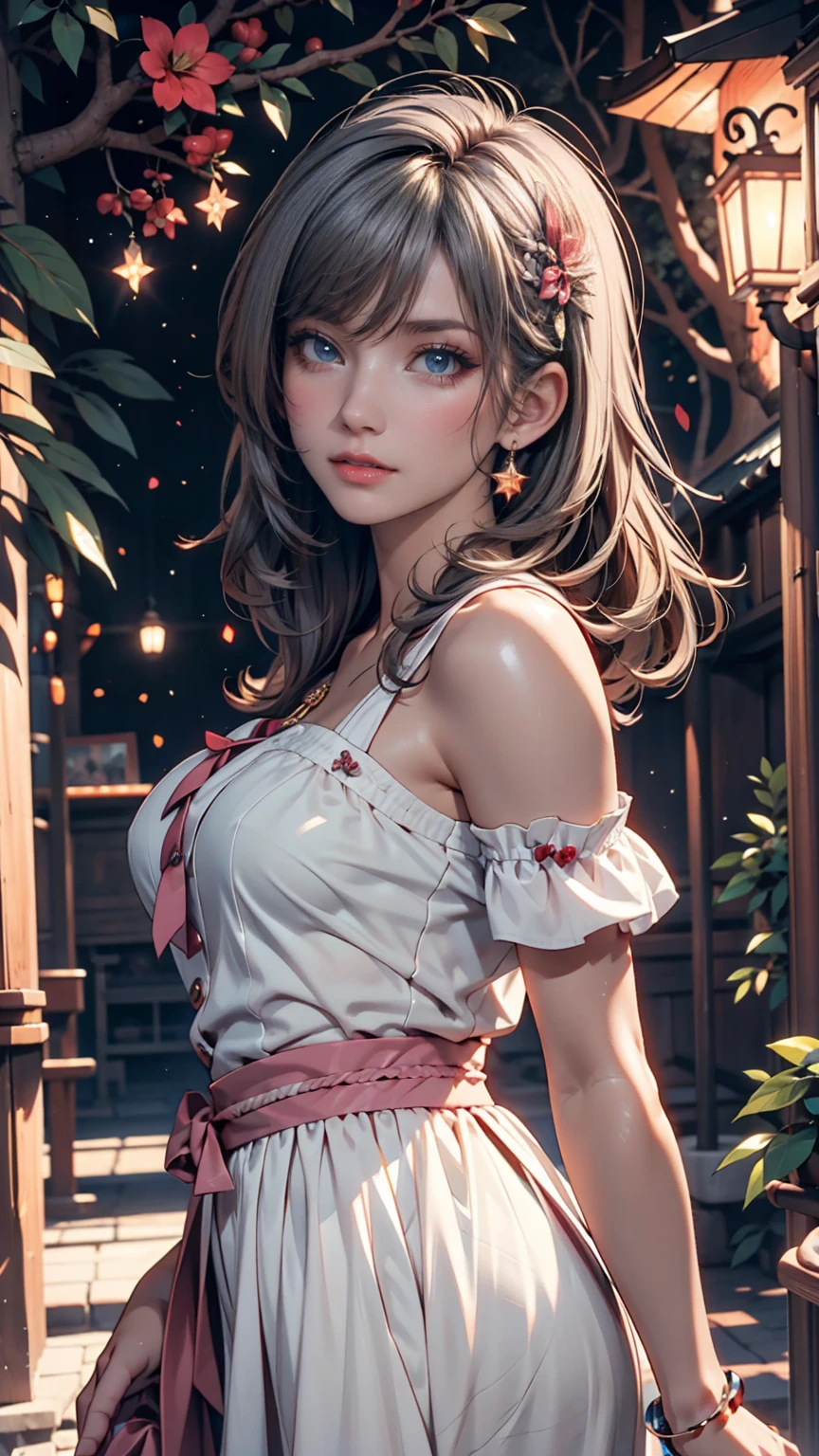 Caucasian girl 25 years old , 1girl, perfect eyeeautiful detailed eyes:1.05), natural large breasts,  delicate face, fair skin, detailed skin, realistic skin, medium length hair, hair voluminous, super high resolution, 8k, parameters Best quality, (masterpiece:1.4), (magic accessories and fair skin:1.4), extremely detailed [[[{silk|lycra}:lacy:0.3]:{silk|latex}:0.6]:feather:0.9] ({((pleated skirt)+(shirt:1.2))|(mini night robe, camisole, (kimono. Pale skin:1.1))|(crochet tank crop top, sleeveless bra corset, (bralette:1.2))},{skirt dress|(summer minidress:1.4)|(evening minidress:1.2)|wedding minidress}), neckline, ultra detailed, photorealistic, (best quality:1.4), super high resolution, (Realistic 1.4), More details, (portrait, full body), (((1girl))), (witchcraft:1.1), magic energy flows and sparkles, {(castle, stronghold) city|hills|(vegetation fields with village on background:1.0)}, (beautiful and aesthetic:1.2), (fractal art:1.4), (cinematic light:1.1), 16K, HDR, RTX, Ray Tracing, Radiosity, Anisotropic Filtering, Subsurface Scattering, metallic reflections, vibrant colors