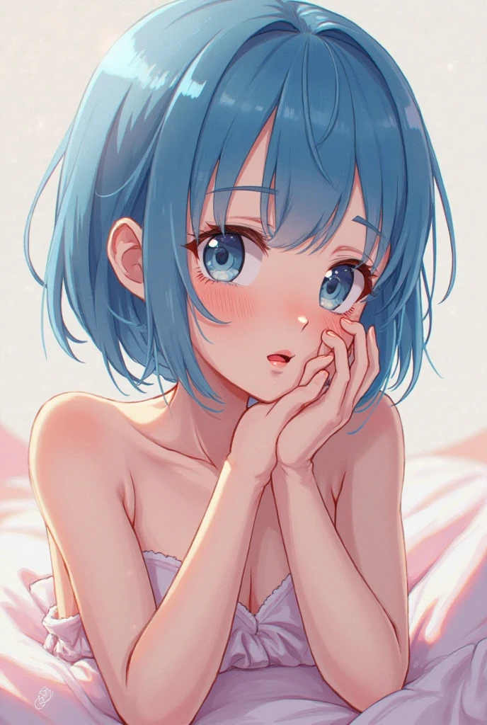 beautiful cute girl,(cobalt blue hair:1.2),(wave hair:1.1),(light purple eyes:1.2),(red cheek:1.0),(princess:1.1),(lace, camisole:1.25),((crown,👑:1.1),((lace:1.2)),(underwear:1.25),close up of ,(spread your legs:1.0),(Imminent Kiss:1.15).