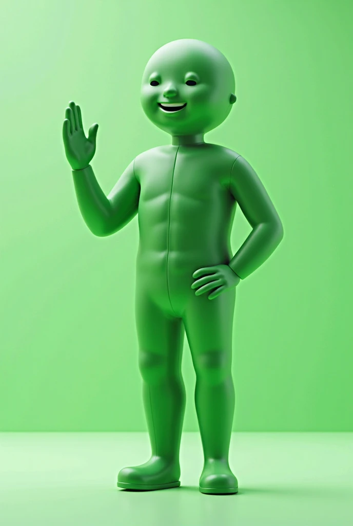 main item is a high ,black ,huge surface ,table displaying a very small green cude(size like a fist) with no shadow , and a 16years old ,asian, Blue suit ,white shirt,short , very white skin tone man  standing next to it and the whole body of the man facing the camera the back ground is a black wall taking a realistic far view photo