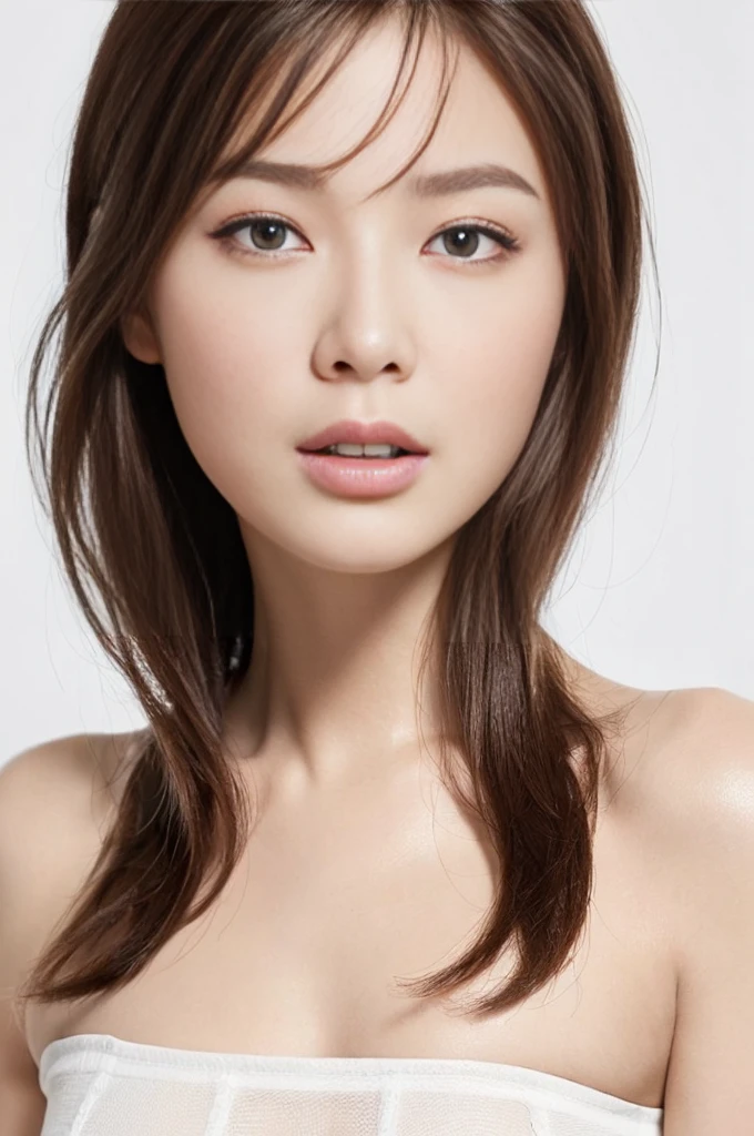 ((masterpiece:1.4, Highest quality)), ((masterpiece, Highest quality)), (Photorealistic:1.4),(Pure white skin), Professional Lighting, Highly detailed eyes and face, Beautiful eyes in every detail, (Beautiful Japanese Girl:1.05), Face Focus, From the back、Medium Hair、Long Bob、1 Girl、Don't look at the camera、((Brown Hair))、The eye color is dark brown、Correct hand of human body、