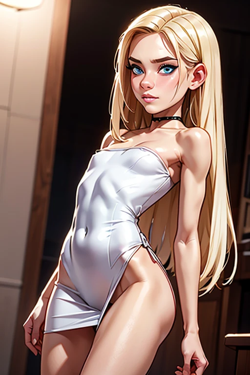 dark skin, 1girl, transparent white dress, blonde hair, very long hair, goblin ears, blue eyes, four, showing chest, Petal-style, perfect eyes, showing panties,perfect hands, ultra high res, cinematic angle, professional lighting, best quality, masterpiece, side lighting, sharp, perfect focus, bokeh, photorealistic, (finely detailed beautiful eyes: 1.3), realistic, (3d face: 1.3), (glossy skin: 1.5), (ultra high res intricate face details), (face skin pores: 1.3), ultra high resolution cloth texture, 8k eye details, 8k pupils,
