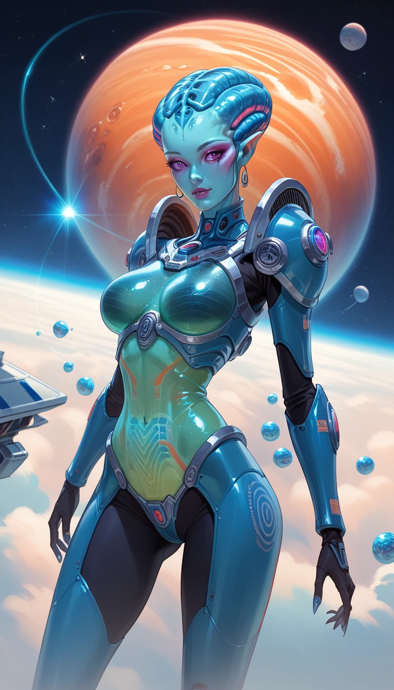 Mag,standing, upper body,  cowboy shot, small space ships, stars, helmet,   ass view,  ass, 
(insanely detailed, beautiful ,masterpiece, best quality) cameltoe, covered nipples, 
 <lora:mag:0.8>