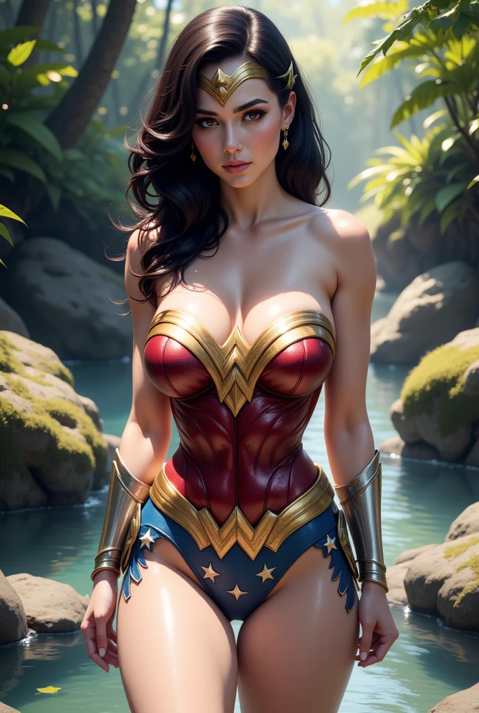 (ultra realistic,32k, masterpiece:1.2),(high detailed skin:1.1),( 8k uhd, dslr, high quality:1.1),
 <lora:ww_v1:0.7>ww, wonder woman, 1girl, solo, breasts, black hair, brown eyes,, , <lora:add_detail:0.78>, (huge breast:1.1), 
(looking at viewer, sitting, crossed legs:1.1),,
,(soft shaded:1.1), park bench, shaded spot, scenic view, relaxation
