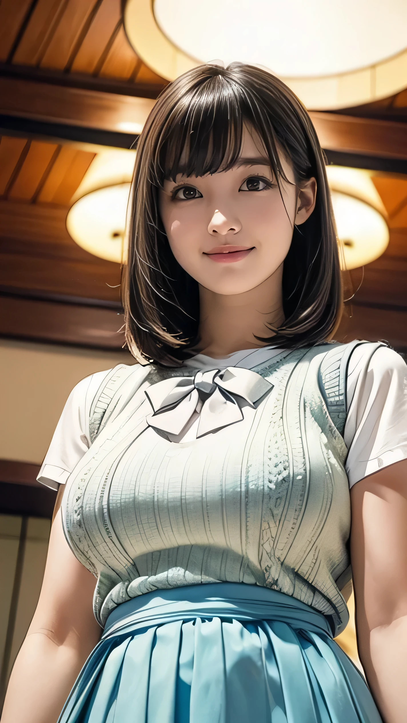Araffe asian woman in a blue dress posing for a picture - SeaArt AI