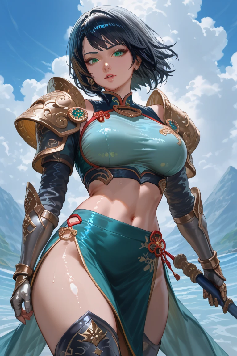 1female,age 5,Small loli,Low chest exposure, 独奏,(Background with:bamboo forrest,lotuses,lotus flower,exteriors,Lotus pond) She has short black hair,standing on your feet,Sweat profusely,drenched all over the body,seen from the front, hair straight, mostly cloudy sky,(((tmasterpiece),(Very detailed CG unity 8K wallpaper),best qualtiy,cinmatic lighting,detailed back ground,beatiful detailed eyes,Bright pupils,Black eyes,(Very fine and beautiful),(Beautiful and detailed eye description),ultra - detailed,tmasterpiece,)),facing at camera,A high resolution,ultra - detailed),revealing breasts,Bare genitalia, Bulge,legs are open,Raised sexy,Camel toes,Flushed complexion,Open-mouthed,frontage,king arthur(Wearing:Red cape,Transparent apron,Gold wire embroidery,Armour,Iron Man uniform,cyber punk style)