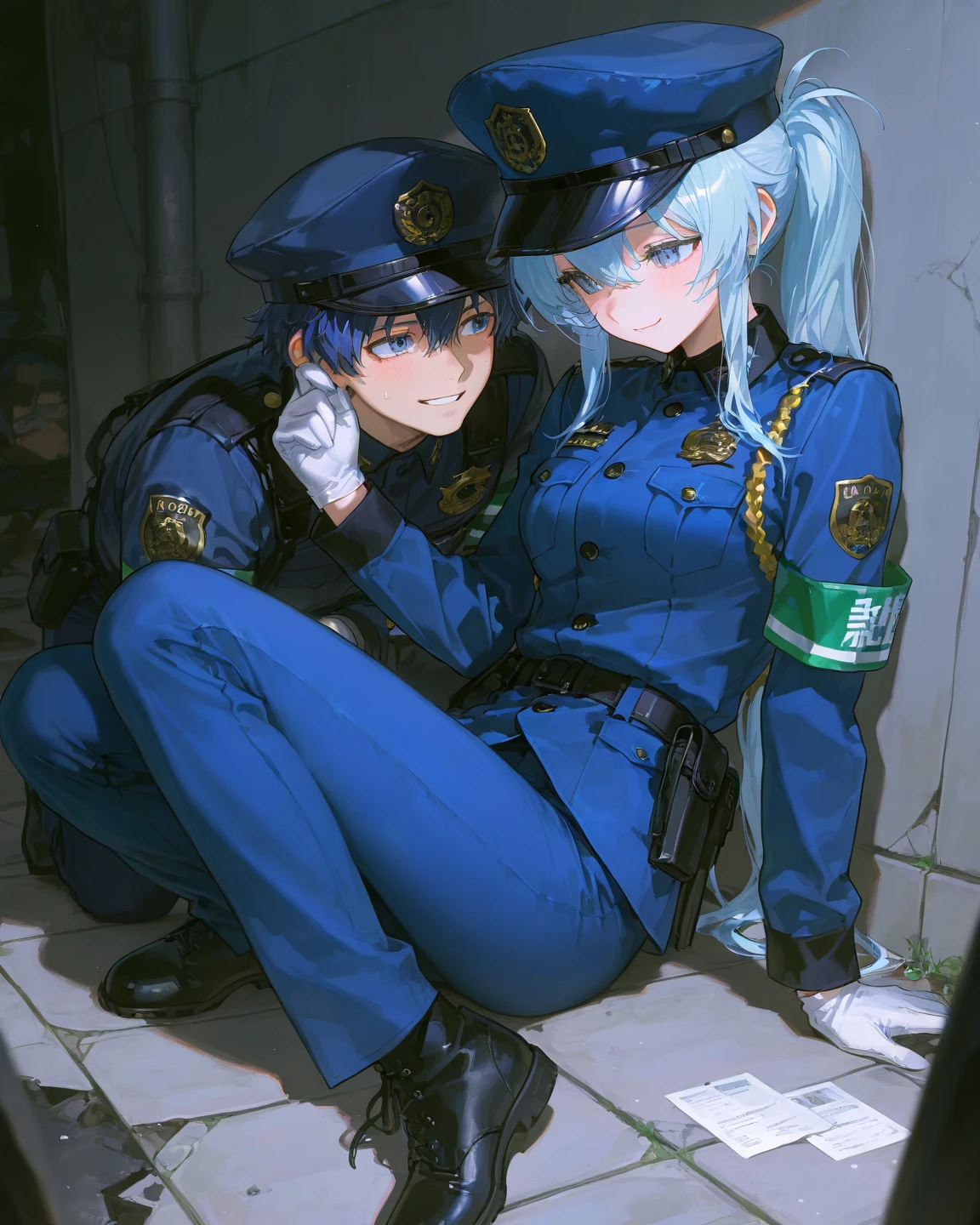NSFW,masterpiece,Highest quality,High resolution,Super detailed,Sinon\(Sword Art Online\),Police Officer,policewoman,mini skirt,pantyhose,Embarrassed,Estrus,Lust,blush,(Man with bad face),A man puts his hands on her waist and hugs her,(Having sex),Insert,Creampie,Night Park,not popular