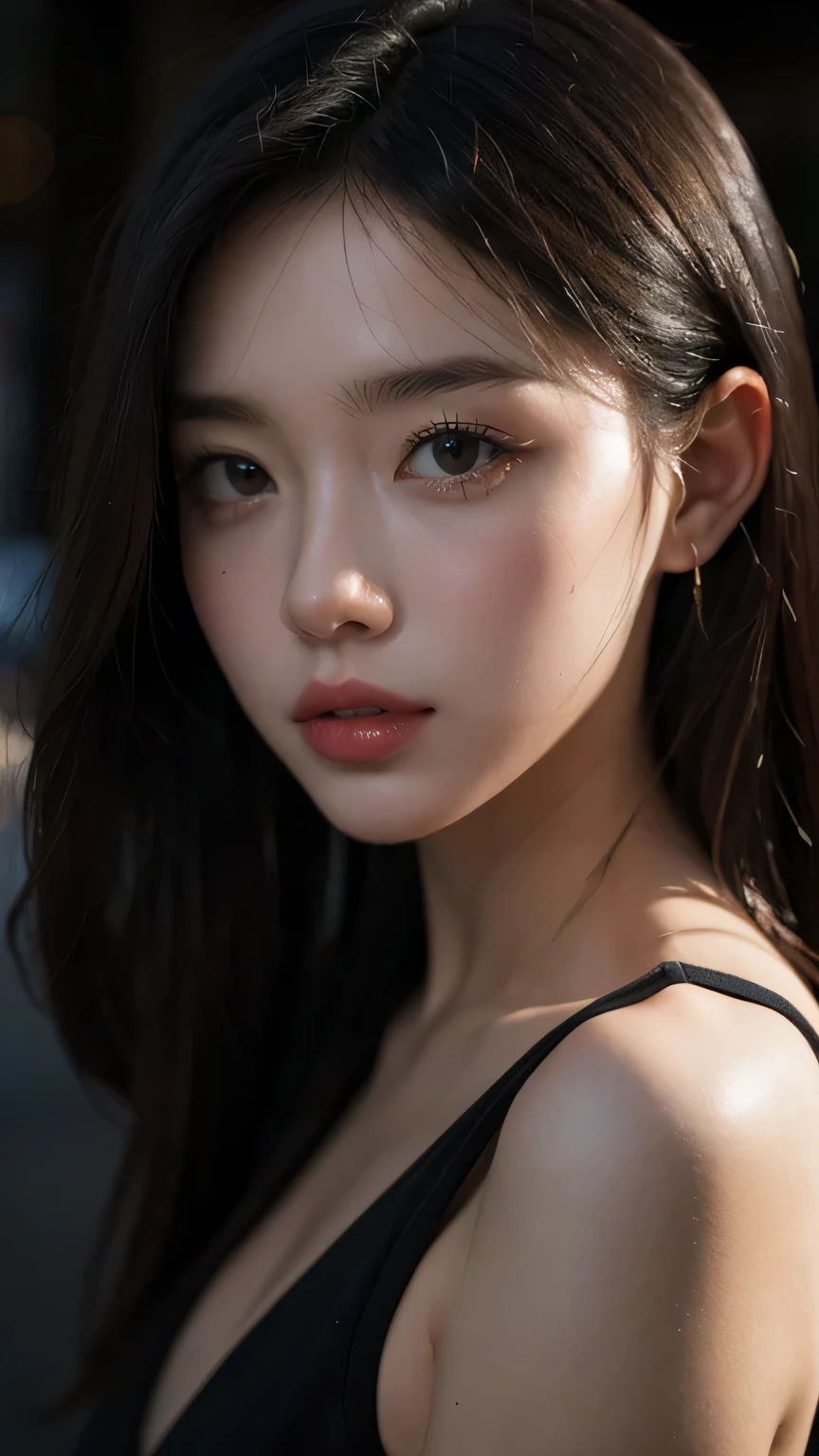 Best quality, masterpiece, ultra high res, (photorealistic:1.4), raw photo, 1girl, in the dark, deep shadow, low key, cold light