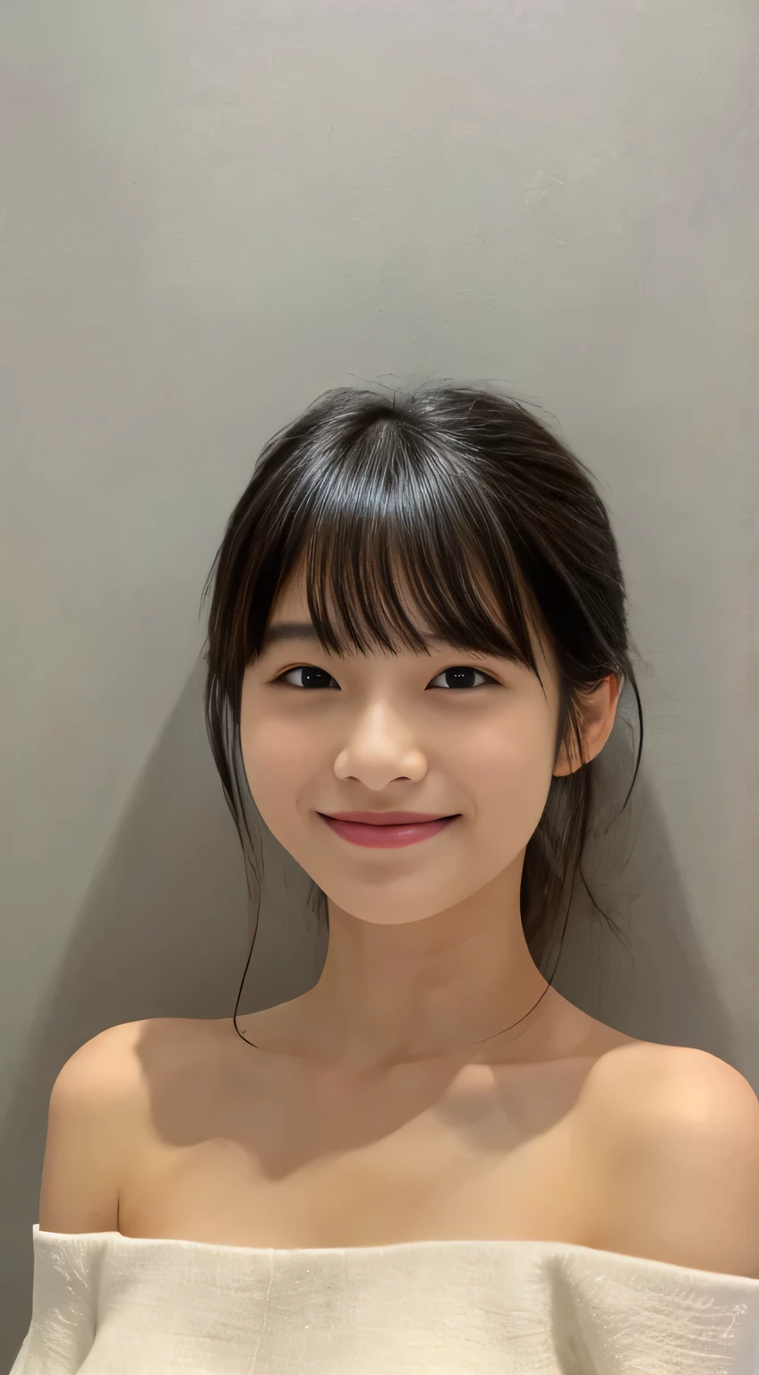 masterpiece,best quality,(Japanese girl),((Beautiful girl)),cleavage,(off shoulder:1.2),(perfect body beauty:1.2),(shy smile),from above