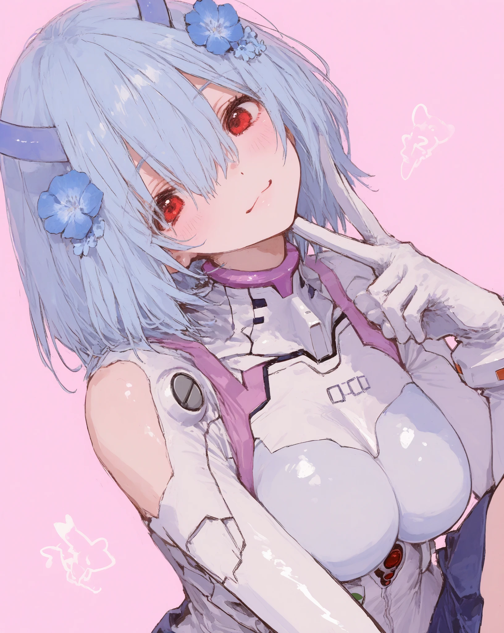 1 girl、Pink Hair、Beautiful Anime Girls、Small breasts、Long Hair、bangs、Blue Hair、Bright Blue Eyes、profile、Upper body close-up、Grin