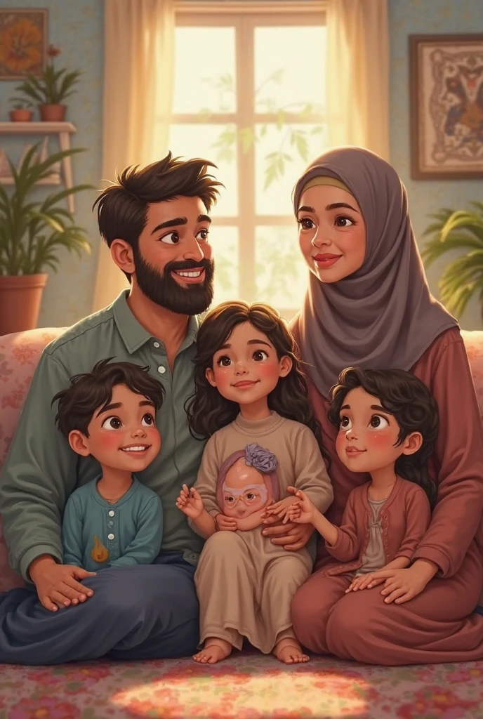 Muslim family two daughter and eaight son and mom dad