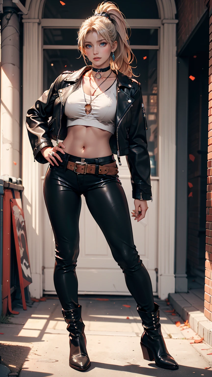 Tempting helplessness, (Bruises under the eyes:1.3), She was wearing a T-shirt, leather jacket,(Dark damp flared jeans:1.3),(wide flare:1.3), (wear high heel shoes), (Blushing with embarrassment,) humiliation, humility, (She touched her clothes gingerly:1.0), trap, shameful fetish, a win-win situation, Copper-red hair, bob hairstyle, provocative style, ecstasy