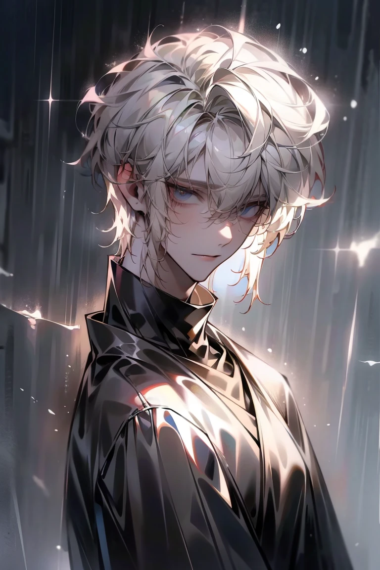 Impasto, white Blonde hair, short hair, masterpiece, best quality, 1 man , bangs, perfect face , black eye , handsome male , alone, pale skin , Adult male , delicate line drawing,Extremely detailed , ((black turtleneck)), (black kimono with longitudinal stripes), deep shadow,  semi-realistic art  ,  semi-realistic art  style, expressive brushstrokes,  vivid brushstrokes , 인상주의 painting, realistic skin, realistic hair, realistic detail, photorealistic, high details,  Perfect Eyes ,  concrete wall with background , high quality, painting, pixiv illustration