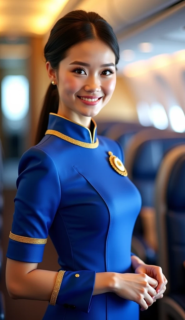 A stunning Thai flight attendant with an elegant and graceful