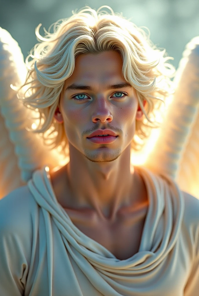 man who is 20 years, white race, masculine features, the most beautiful man, long  sand hair, so sand hair, hunting  sand eyes, angel beauty, angel, eyes hunting, hot body, sexy, passionate , angel beauty