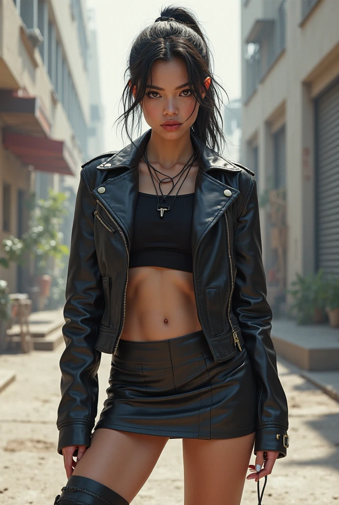 Comic of a girl who is sitting on the roof of a building watching the city, she has a tattoo of wings, a black top with black cargo pants and leather gloves, hazel hair and brown eyes, white skin 