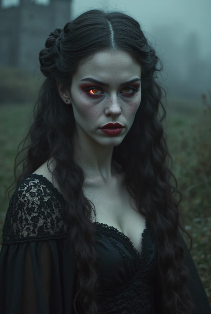 (red scales, scaly body), halo, black wings, fallen angel, black hair, loose waves, red eyes, Full cover, No body exposed, there is a woman with blood on her cheek, vampire woman, with fangs, vampire portrait, vampire woman, vampire woman, scary vampire, scary look, portrait of beautiful vampire, vampire, carmilla vampire, androgynous vampire, beautiful vampire, dark vampire, portrait of a vampire, evil look, portrait of a vampire lady, fairground rides, night sky, many lights in the background, 8k, best quality, masterpiece, ((bangs)), long hair, blonde hair, photographed by another person, (8K, Best Quality: 1.2), (Masterpiece: 1.37), (Photo, Photo, Realistic: 1.37), (Ultra High Resolution), Walking Pose, Front Shot, Slow Motion, (Crazy Detail, Bloom: 1.5 ), ( Premium High Quality, Alessandro Casa Grande, Greg Rutkowski, Sally Mann, concept art, 4K), (Simulation: 1.2), (High Definition), (Detailed Student: 1.1), Detailed Face and Eyes, Masterpiece, Best quality, (Very detailed in photography: 1.1), (Young woman: 1.1), Sharp, (Perfect figure: 1.1), Realistic, Realistic shadow, 3D, (Temple depth: 1.2), Photo Canan EOS R6, 135 mm , 1/ 1250 sec, f/2.8, ISO 400,