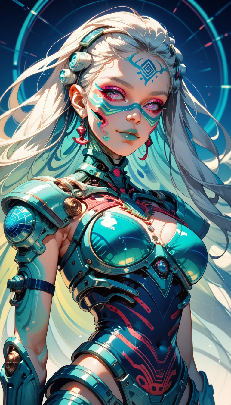 (photorealistic:1.8, highest quality:1.8,8K masterpiece:1.8,High resolution,muste piece:1.8,RAW Photos,cinematic lighting),No split screen, (1 android girl:1.3)、Completely naked、full body tattoo、beautiful big breasts、choker、Nipple piercing、beautiful butt,beautiful thighs,plump nipples、Nipples are visible through the costume,cameltoe,Body painting with a pop design drawn all over the body、pop art design、cutting edge fashion、new york、special art design、nipple design、Ultra-detailed background depicting a beautiful future、Unknown world、art deco、Future、shine、conceptual art、(Beautiful shining blue blonde hair:1.5)