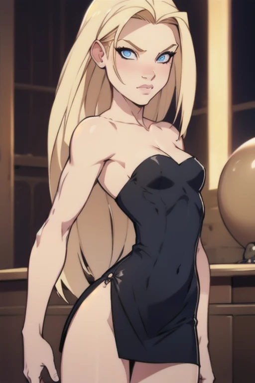 masterpiece, best quality, (1 girl), solo, wide hips, (small breasts), slutty grin, young girl, wide hips, street, nighttime, detailed eyes, elegant girl, blonde, elegant hair, open mouth, wearing a slutty outfit, ponytail, slutty, choker, slut-earrings, cameltoe, long hair, (hair over one eye), thong, (hair covering one eye), curvy, nice hips, (tight clothes), 
