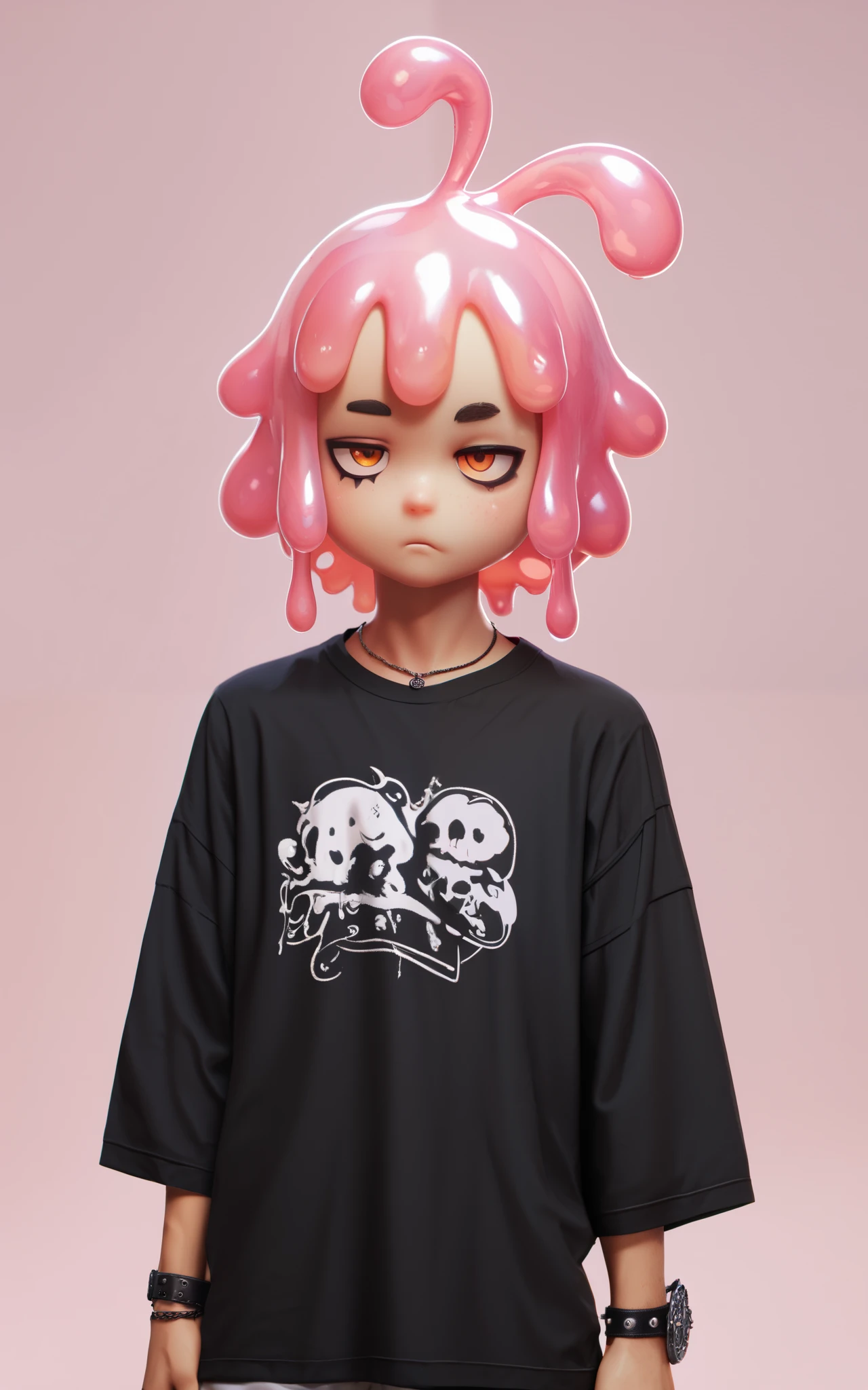 Slime boy, (slime) Slime hair  Tellum hair style, Persian orange, emo clothing, Masterpiece, Best Quality