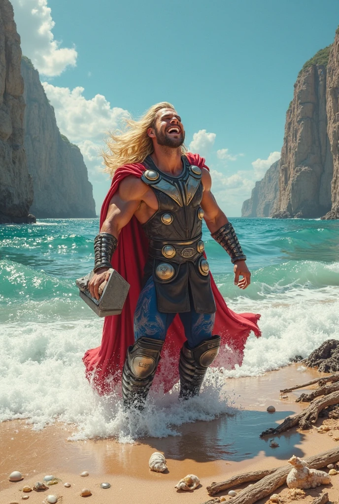 /imagine prompt: color photo of Jason Momoa as Thor,
with long blonde hair and beard,
holding Mjolnir and wearing his red cape,
standing on a rainbow bridge with Asgard in the background,
giving off a powerful and godly vibe,
taken with a Hasselblad H6D-400c camera,
using a Carl Zeiss Planar 80mm f/2.8 lens,
with a custom color grading to enhance the fantastical feel,
directed by Kenneth Branagh,
shot by Haris Zambarloukos,
styled by Louis Vuitton,
and photographed in Norway —c 10 —ar 2:3 --auto --s2