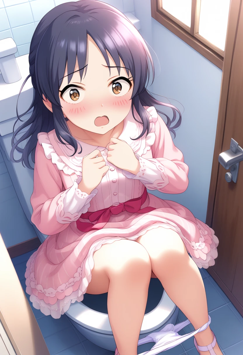 (8K, ultra-detailed, best quality, anatomically perfect body:1.5), (small breast:1.2), shiny skin, (1 girl), (have to pee:1.1), (urge to pee:1.2), (peeing self:0.8), (pp clothes:0.7), (very desperate to pee:1.3), (takes to front of the bathroom door), (waiting for bathroom with line), (squatting), (Each one has a different blouse), (Each one has a different maxi peasant dress:1.4), pantyhose, petticoat, (Each one has a different footwear:1.1), (Each one has a different hairstyle), (knees together and feet apart:1.4), (Rub each other's knees:1.2), (leaning forward:1.3), (hand between legs), (holding the crotch:1.5), (orgasm:1.5), (blush:1.2), (embarrassment:1.3), (impatience:1.4), (flustered:1.2), (fidgeting around:1.5), flowing sweat, (erotic waist twist:1.3), (panting), (breathless:1.4), Erotic feelings, (close eyes, closed mouth:0.8), (orgasm), looking away, low_angle_human, (upskirt:1.4), nsfw,