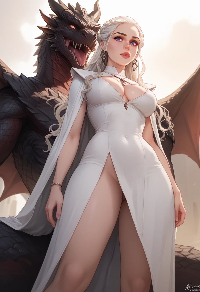 Create high-definition 8K. ((Featuring a girl and a western dragon)),3D CGI, fantasy artwork、The girl is facing forward with a serious expression, Bright blue eyes, highly detailed facial features. she is wearing a cloak, Small black armor with high contrast shine, toned abdominal muscles、toned thighs、long legs、Protected by armor up to the knees、Belly button look、Piercing the navel、her hair is rendered in a very realistic manner、 The background is a castle,and set in a night sky filled with bright stars. Enhance fantasy elements、The huge Western dragon in the background has large symmetrical wings.。((The background of the princess is a western dragon and a starry sky.))、(((The princess holds a large shining blue sword in her hand.)、The princess has a Western dragon at her side.))、
This artwork embodies the detailed anime art style, Similar to Artgerm&#39;s ArtStation and Pixiv works. (The girl is depicted as a Western dragon queen in the anime&#39;s fantasy world.), Combines elements of both anime and fantasy art, girl with big blue eyes、Western dragon protects the princess from behind、looking at the enemy with a sharp gaze、((A black western dragon with a short body, red eyes and thick tail is clearly visible in the background))、(nsfw:1.2), (cute pointed nipples), 