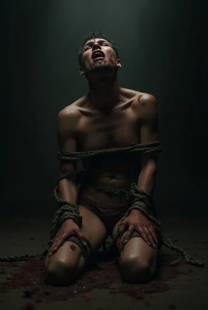 Handsome malay Zarul 19years 
Hefainted
Focus 5toefeet
Shoeless
Rope Hand Tied up on floor
blindfolded
feather on floor
Pair of Blacksock on floor

