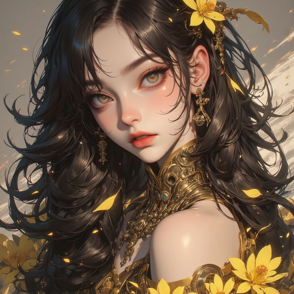 Official Art, Unity 8k wallpaper, Ultra detailed, Beautiful and aesthetic, Masterpiece, Top Quality, (Zentangle, Mandala, Entanglement, Entanglement), (Flower ecstasy:1.2), (Fractal Art:1.3), (Flowers blooming from a girl's head), 1girl, upper body, (with thorns wrapped around her head), blossoms on thorn vines, hands holding flowers, extreme detail, dynamic angles, cowboy shots, most beautiful forms chaos, elegance, brutal design, vivid colors, romanticism, many floral decorations in the hair, fallen leaves, whirlwind, (looking back at the viewer), extremely realistic faces, detailed faces, detailed noses, detailed lips, intricate clothes, intricate backgrounds, wavy hair, fluttering hems,