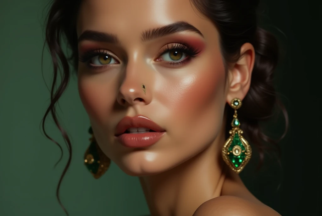 Alafid woman wearing red vest and necklace at club, sexy girl with green eyes, portrait sophie mudd, brown hair and large eyes, selfie of a young woman, Bare legs，bedroom eyes, Violet Myers, nomake-up, Natural makeup, look straight at the camera, face with artgram, Subtle makeup, Piercing green eyes, Naked