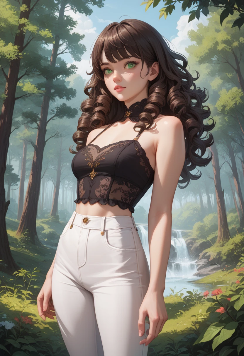 anime style digital painting, 1girl, woman, f/1.4 lens, bokeh, tiny Black Walnut tree creature, see-through gossamer, bombshell hair, infra bright color:lawngreen hair, hime cut, white clothes, toned body, athletic build, narrow waist, wide hips, small breasts, caucasian, Salt Marsh<lora:EnvyStarlightBeauty14:1.25>