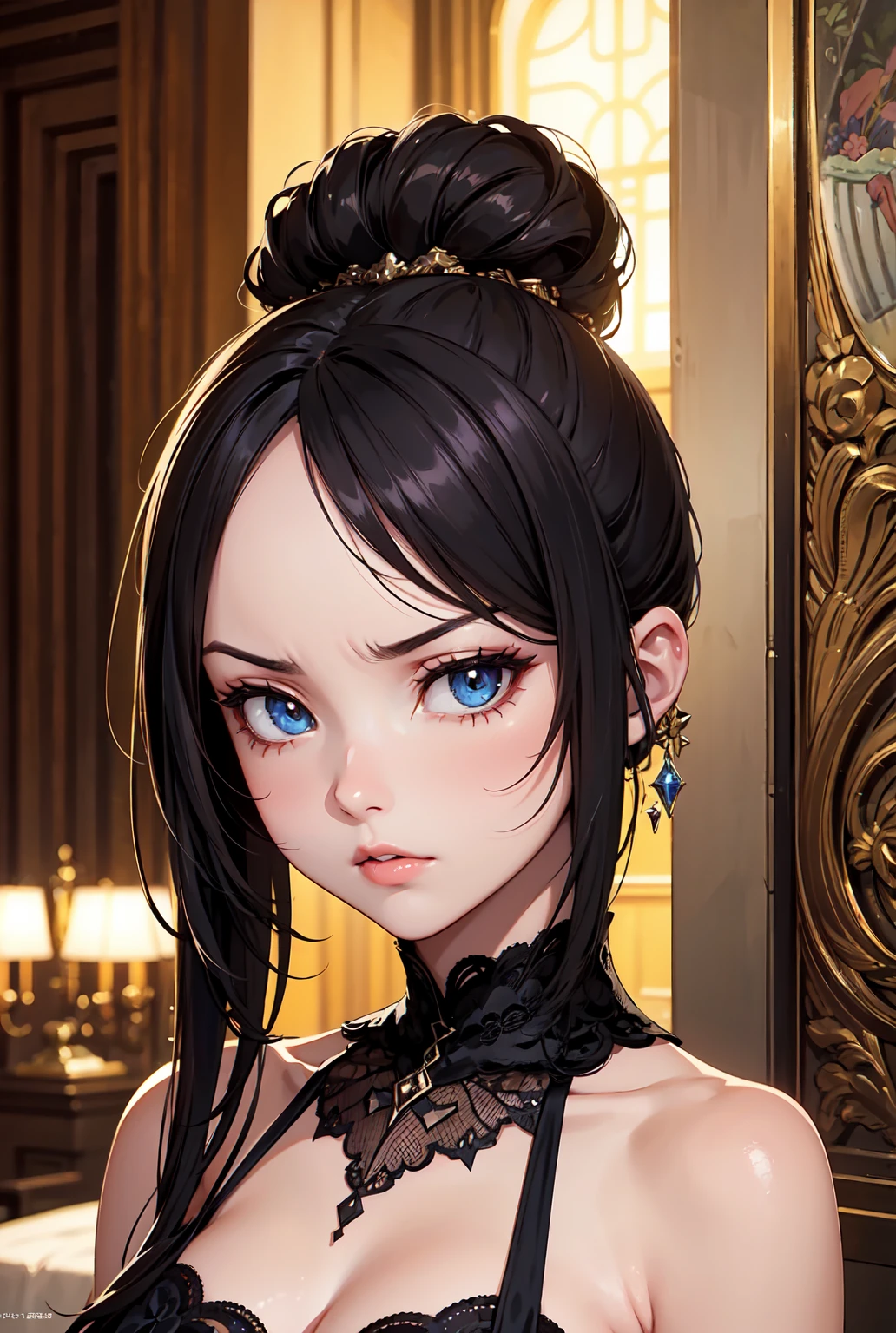 Big breasts, she is a Milf, Busty ((beautiful and cute 30 years old)), ((black hair, with wavy bangs)), double eyelids, blue eyes, clear and detailed, hyper detailed, light effect on the eyes, iris detailed, sensual body, perfect waist, ((beautiful red dress with a strap around the neck, cool, cleavage)) , ((masterpiece, hyper realistic, hyper detailed, best quality, 16k, light and shadow on the skin, vivid colors) ), eyeliner, sensual expression, perfect lips, innocent and sexy face, ((skin with light and shadow), beautifully seductive and embarrassed, perfect pink lips, sensual expression, naughty smile ((she is a beautiful milf)), flirting with the viewer, on the street, sensual pose, ((on the building's balcony)), ((night, lamps on the column))
