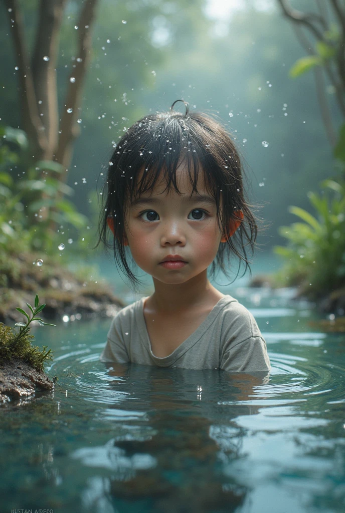 The image shows a young boy pouring water on his lover’s body with a bucket during the Burmese Thingyan festival, also known as the Myanmar Water Festival. The dramatic lighting in the photograph enhances the emotion of the moment,. The high level of detail and texture rendering is evident in the ripples of the water, the intricate patterns on the clothing, and the texture of the skin. The use of chiaroscuro balances the light and dark elements, creating a sense of drama and contrast. Overall, the photograph captures the beauty and tradition of the Burmese culture, while showcasing the photographer’s technical skills in capturing light and textur --auto --s2
