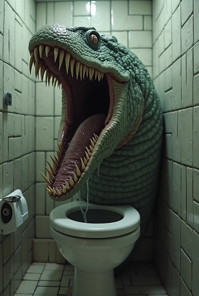 make an alligator made of shit in the toilet in a dark room