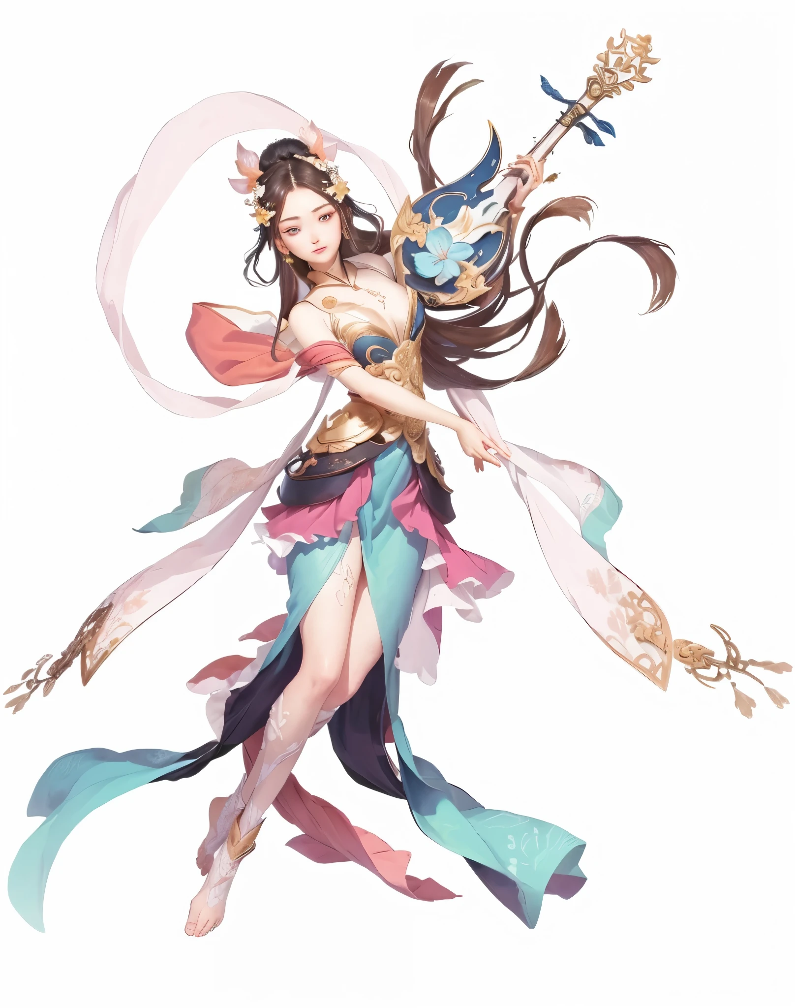 a close up of a woman in a blue dress holding a sword, full body xianxia, g liulian art style, inspired by Lan Ying, a beautiful fantasy empress, inspired by Li Mei-shu, zhao yun, inspired by Qiu Ying, by Yang J, inspired by Du Qiong, inspired by Li Tang, yun ling