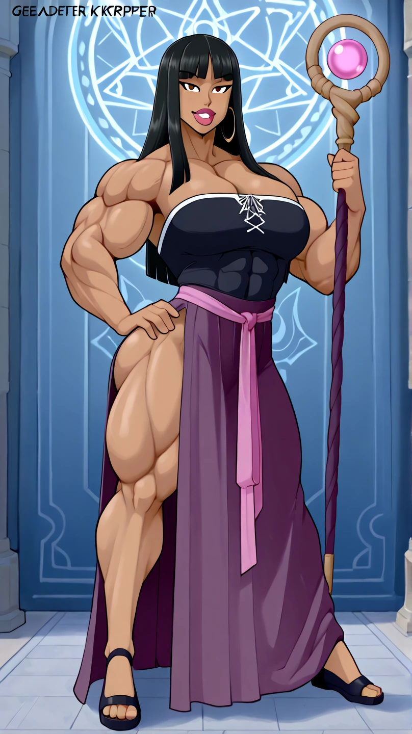 Femboy, long cleopatra hair, blue eyes, gigantic muscular body, pink samurai outfit, big breasts, erect penis with big balls, 4 arms, full body.