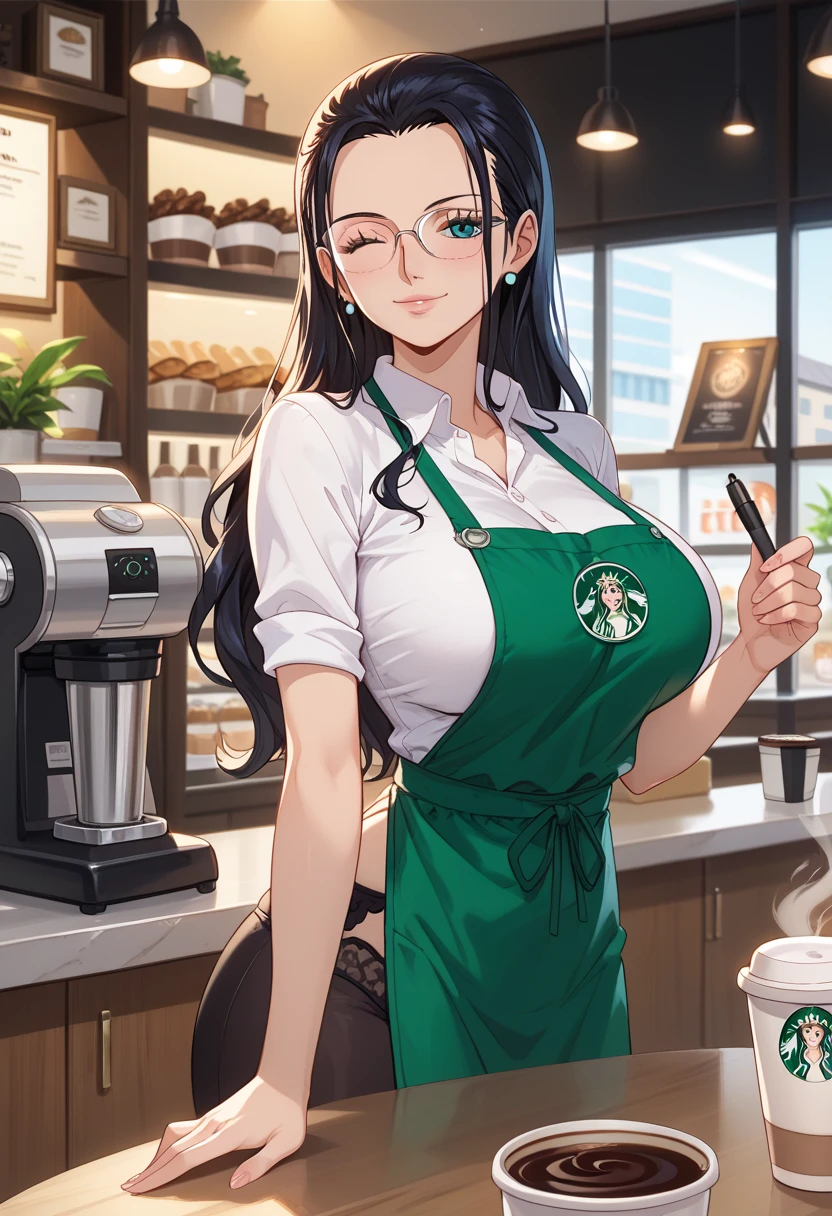 futanari, big penis, starbucks, in cafe, election, hold a cup of coffee, cafe uniform, senen, cum, cumming