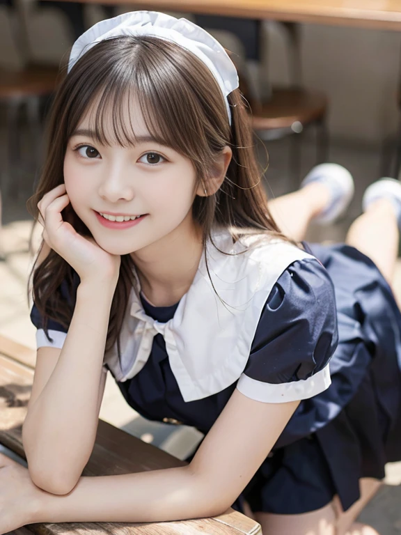 masutepiece, Best Quality, 8K, 15yo student, Teen, Raw photo, absurderes, award winning portrait, Smile, Solo, Night, neons, Idol face, violaceaess, gardeniass, Delicate girl, full body, Digital SLR, Looking at Viewer, Candid, Sophisticated, zora々Right, Thin arms, Professional Lighting, Film grain, chromatic abberation, (Eyes and faces with detailed:1.0), (Bokeh:1.1), a sailor suit, very large breasts, sitting on the floor, legs spread wide revealing white panties
