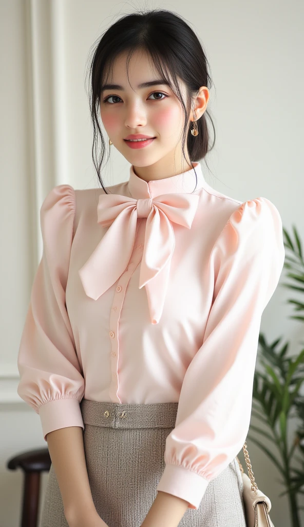 Cute girls、Close to human、18year old、bow ribbon、Raw photo、a miniskirt、A smile、Large breasts、Chest is open、Pink and white dress、long、bow ribbon、Cute shoes、Cute Socks、Looking at the camera、sexypose、