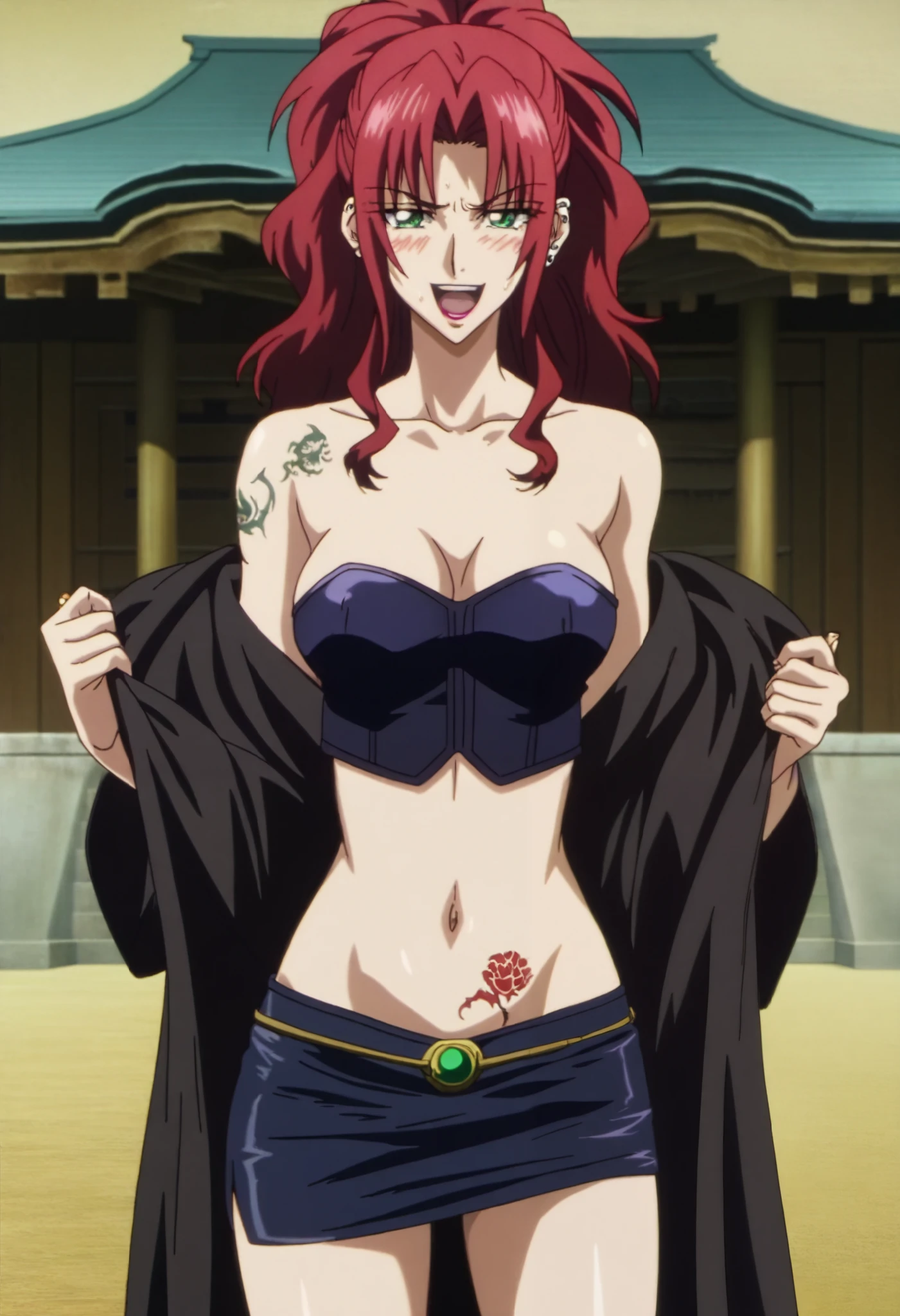 takagi yuriko, blush, lipstick, large breasts, masterpiece, best quality, highly detailed, a anime girls in long dress with navel cutout posing for a
picture, evil smile, smile, open mouth, revealing dress, beautiful dress center
opening , long dress with bellybutton showing, ecchi anime style, anime girls, ecchi style, ecchi, digital
anime art!!, in anime style, official artwork, visual novel cg, beautiful anime girl, anime style 4 k, exposed
navel, exposed bellybutton, jewelry, earrings, complex detailed background, casino environment, fancy
interior environment, rich interior, navel piercing