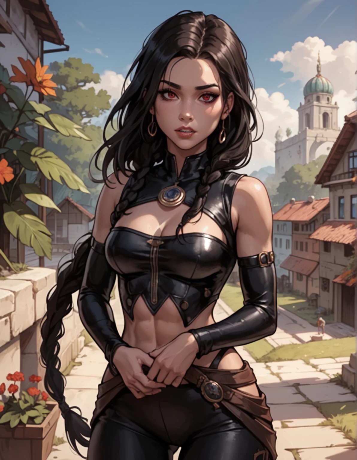 (La mejor calidad,A high resolution,Ultra - detallado,actual), (young warrior woman of nordic descent), (ojos verdes), (Muscular), (falda de piel:1.4), (brown hair color),(loose hair with small braids on the scalp:1.2), (top con correa de cuero) plumas, capa sobre el hombro, bufas, (azul, gray and brown suit:1.4).,More detailed 8K.motor irreal:1.4,UHD,La mejor calidad:1.4, fotorrealista:1.4, textura de la piel:1.4, obra maestra:1.8,obra-prima, mejor calidad,objeto Objeto], (detailed face features:1.3),(Las proporciones correctas),convexo，(Dedos detallados)，,(Ojos hermosos verdes), (background pyramids aztec ruins:1.4) ,(aztec jungle carnivorous plants:1.4), (Ciberpunk 2.1) ,(realistic 2.1 ), (colores brillantes fotorrealista ),(tiene una lingerie de piel leopardo:1.4), (leopardo grande realistic:1.4)