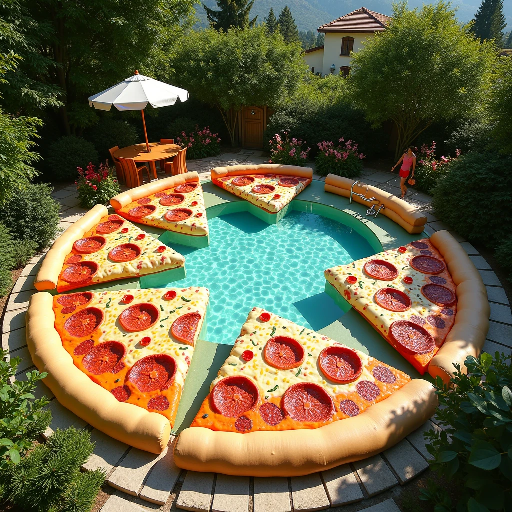 lady with long dirty golden blonde hair and brown eyes in a green bikini at the beach. She is tan. a pet black cat with her on the towel. she is petite with a big butt. she has a sharp triangle shaped nose. she is also eating a slice of cheese pizza with a pizza box on her towel.