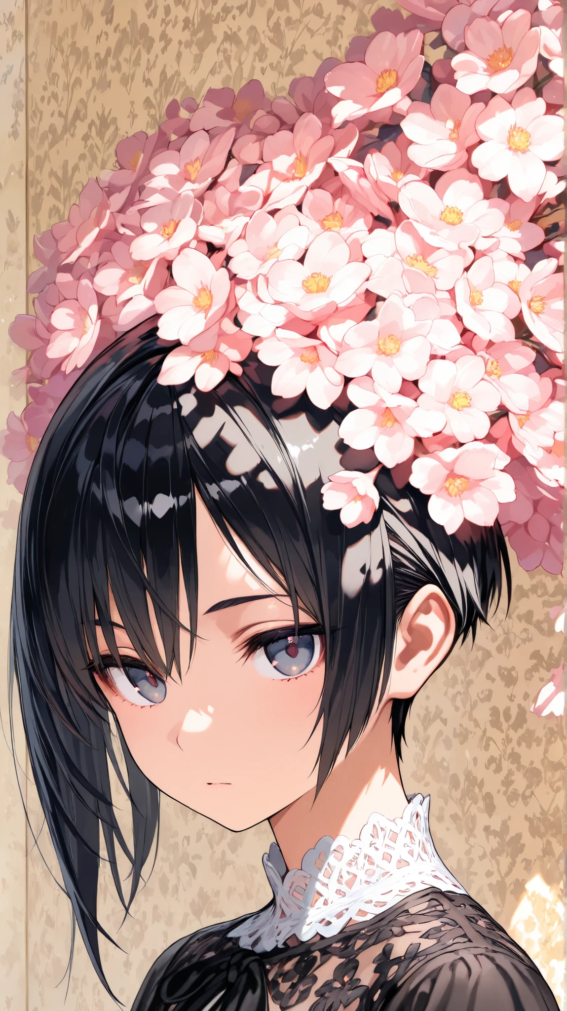 (Masterpiece, Top quality, Amazing quality, Detailed background, Intricate details, Very aesthetic,blured background),beautiful woman,{high definition skin},8K high definition wallpaper,insanely detailed, very aesthetic,ultra-highres,Alone,Alone focus,
BREAK 1woman, 18-year-old high school girl, cool, black hair, short hair, pixie cut, two-block hair, no makeup, bare face, expressionless