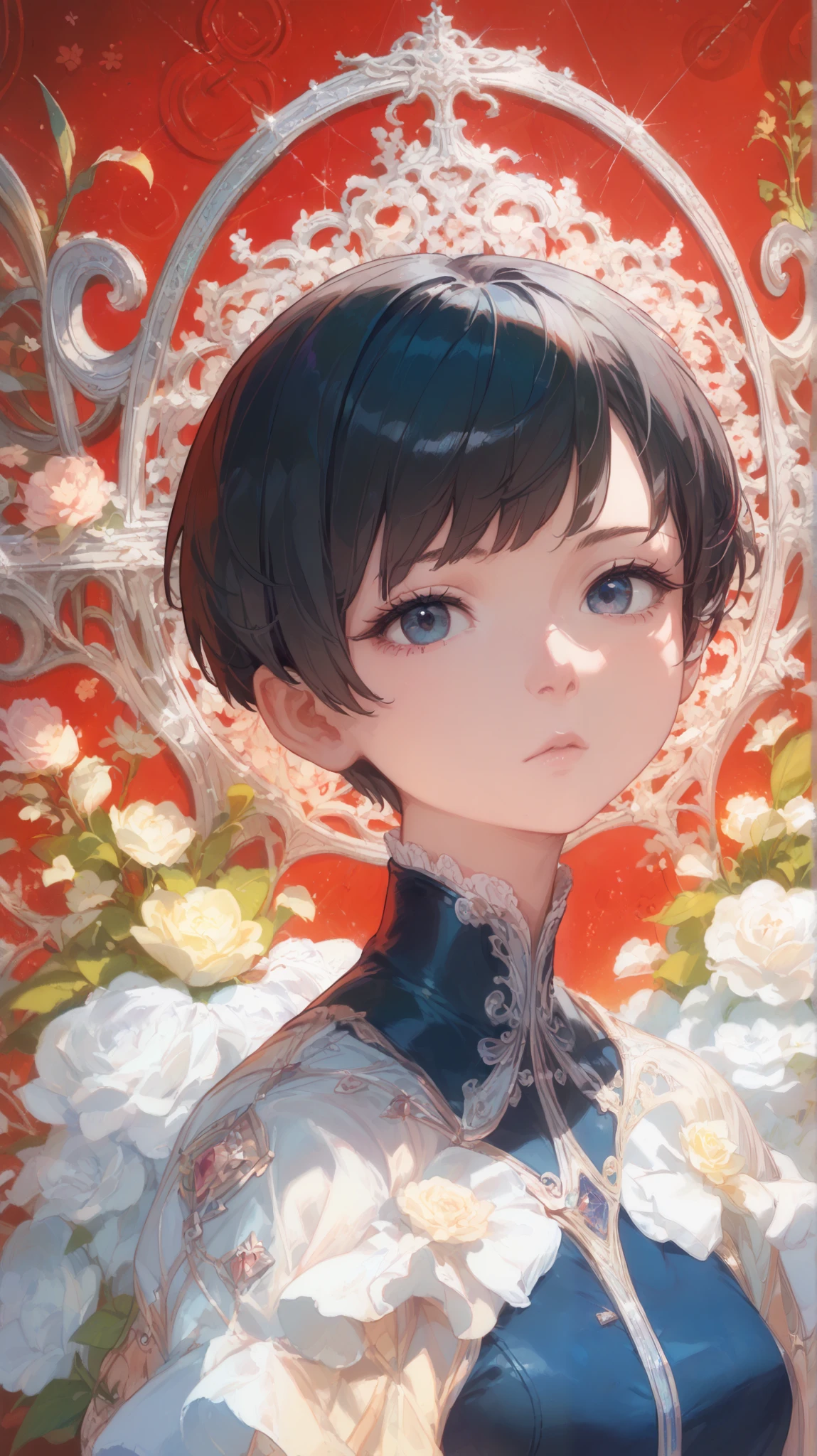 (Masterpiece, Top quality, Amazing quality, Detailed background, Intricate details, Very aesthetic,blured background),beautiful woman,{high definition skin},8K high definition wallpaper,insanely detailed, very aesthetic,ultra-highres,Alone,Alone focus,
BREAK 1woman, 18-year-old high school girl, cool, black hair, short hair, pixie cut, two-block hair, no makeup, bare face, expressionless