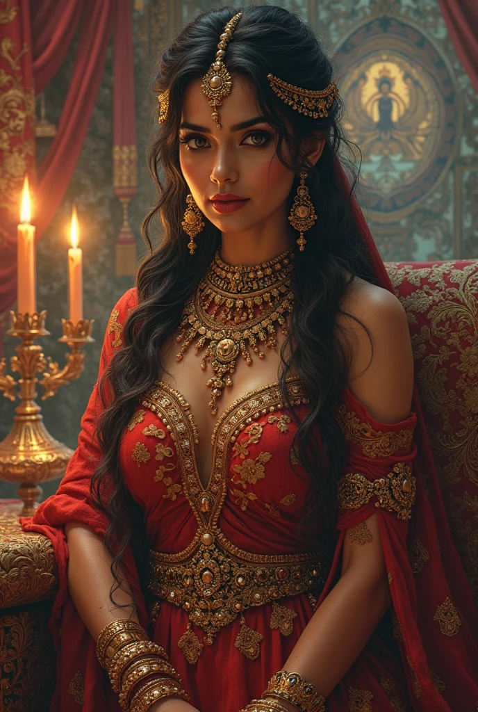 araffe woman with a red head scarf and a red lip, arab inspired, moroccan queens ny, portait of haifa wehbe, traditional makeup, inspired by Ambreen Butt, inspired by reyna rochin, mahira khan as a mage, arabian beauty, inspired by Ras Akyem, beautiful iranian woman, egyptian makeup