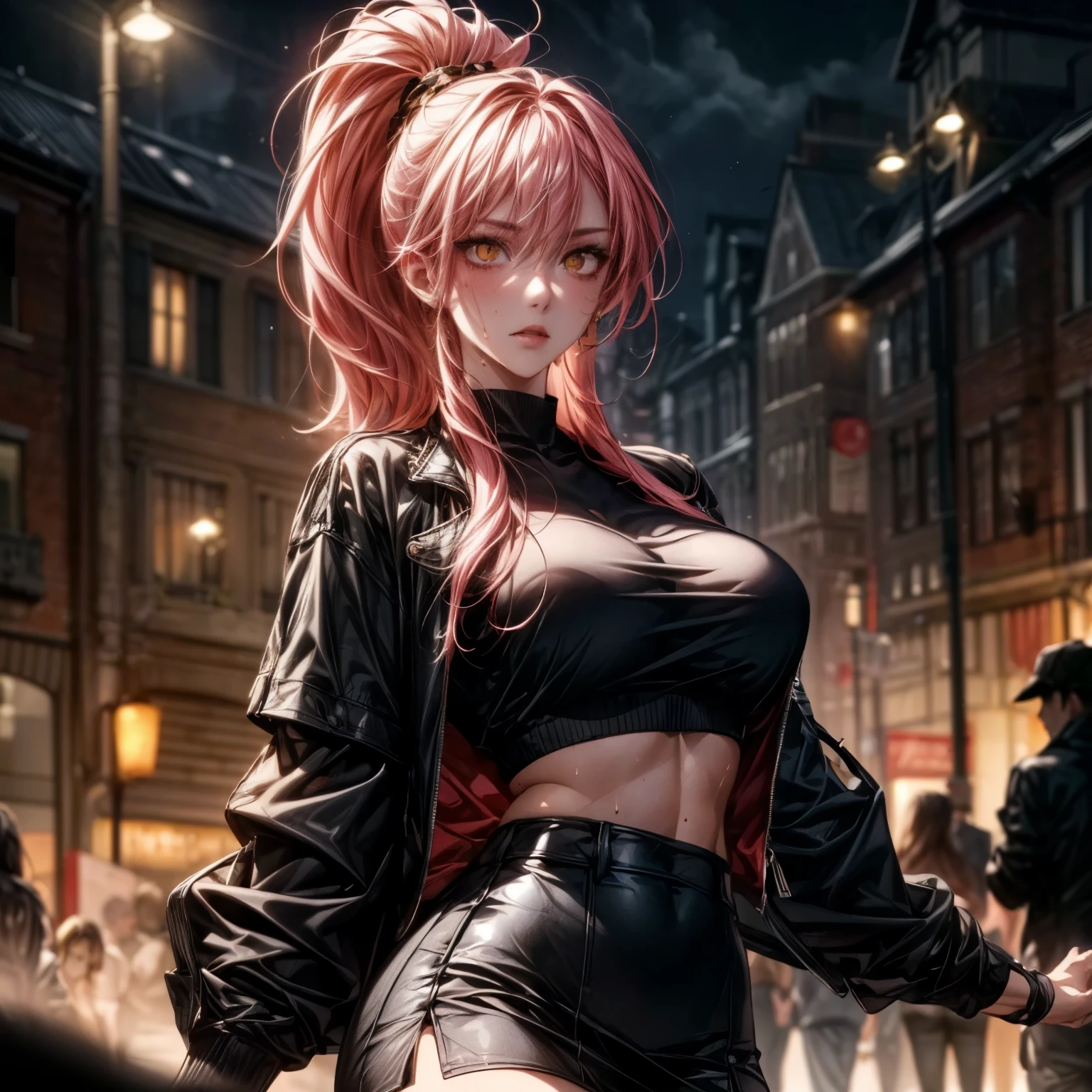 (ultra realistic,32k, masterpiece:1.2),(high detailed skin:1.1),( high quality:1.1)
1girl, pink hair, ponytail hair, bangs,(aqua eyes:0.5),[<lora:20231216-1702730773920:0.25>bfbfbf, sweaty, dirt dirty,fire,battlefield,heavy rain, collapsed buildings,:<lora:colorful_fumes:0.5>colorful_fumes, colorful clouds, steam, holi festival,smoke:25],(looking at viewer, sitting, crossed legs:1.1),, (huge breast,large breast,:0.9),<lora:add_detail:0.79>,
(neon pastel light:1.1)