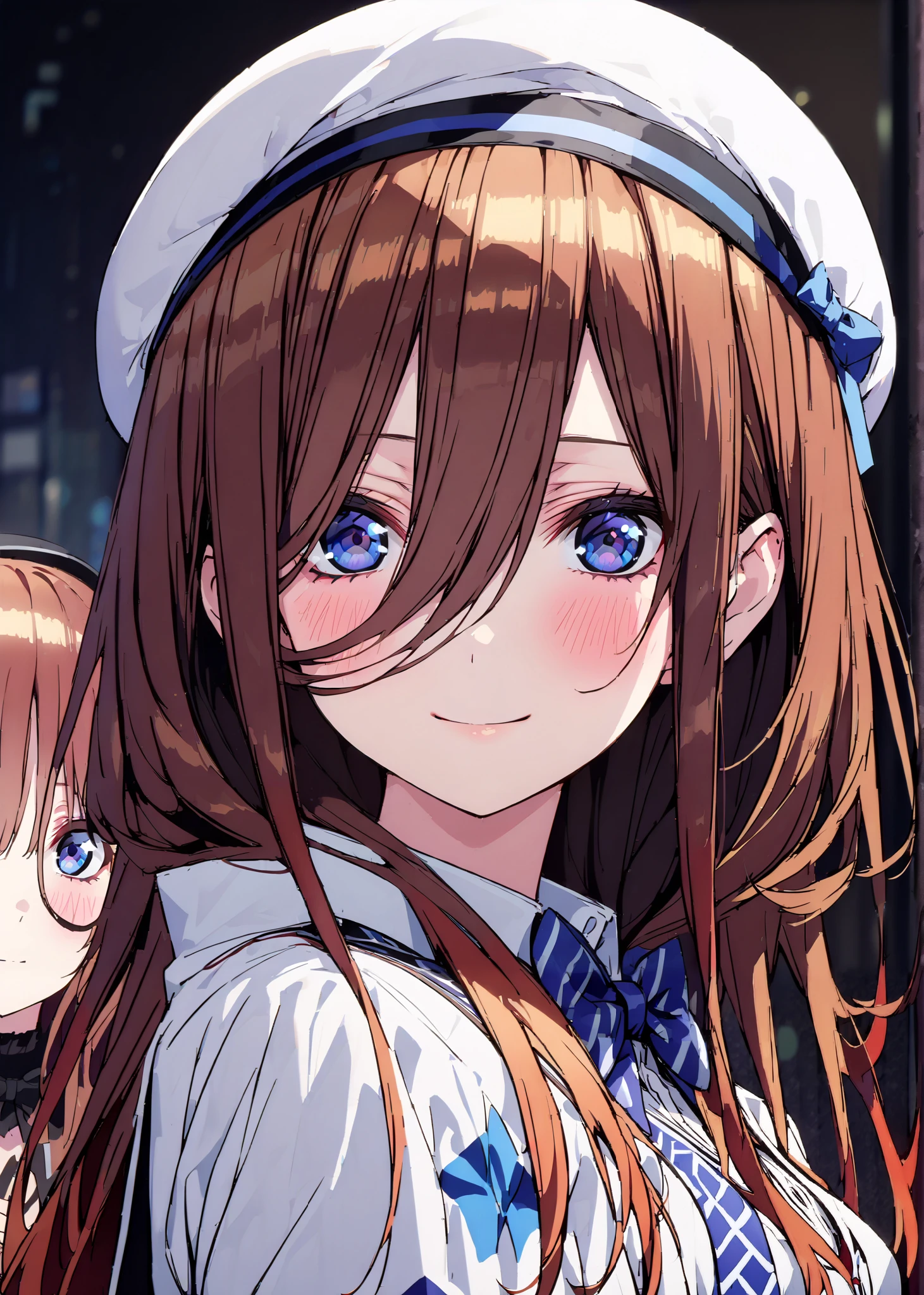 score_9, score_8_up, score_7_up,  source_anime, Miku Nakano, Nakano Future,Alone ,long hair, bungs, blue eyes, brown hair,Between the eyebrows,smile,blush,open their mouths, idol costume, dress,collared  dress,jacket,cropped jacket,Short sleeve,bowtie,bow,button, above Decorati has ,beret,(white knee-highs:1.2),shoes,アイドル歌手がライブ  stageで熱狂的に歌うシーンのイラスト,アイドル歌手が  stage中央に立っている, idol singers sing with microphones , idol singers are serious and impressive ,The singer&#39;s voice is strong and beautiful. ,  stageの周りにはファンが集まる,   fans sing and dance with idol singers Idol singers who do things  ,The Big Picture, Various colored lights ,full bodyがイラストに入るように,break indoors,  stage,
break looking at viewer,full body,
break (masterpiece:1.2),top quality , kampala, Unity 8K Wallpaper ,(shape:0.8),(  fine, beautiful eyes  :1.6),It's a person ,full body写真,CG Details , (perfect hands with full nudity,complete anatomy),